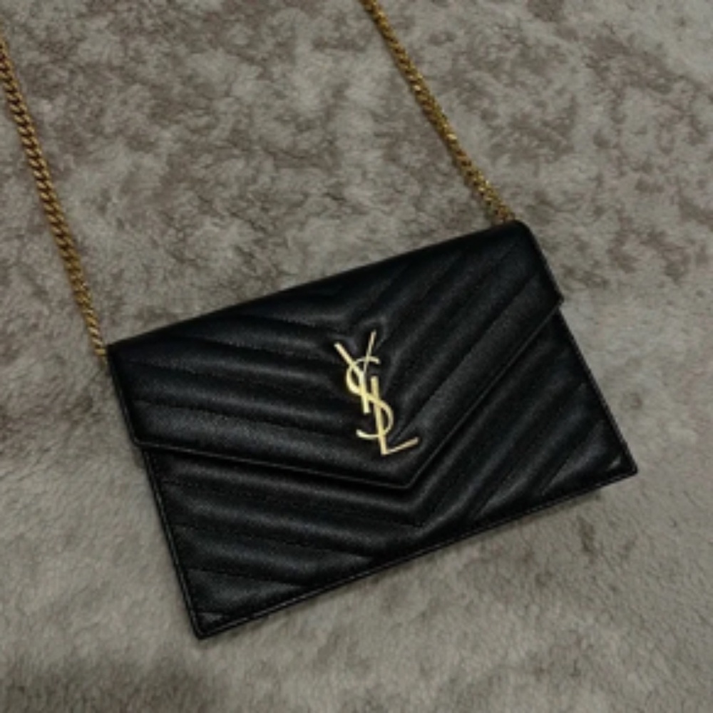 YSL Yves Saint Laurent Small Monogram Matelass Leather Wallet-On-Chain Authentic